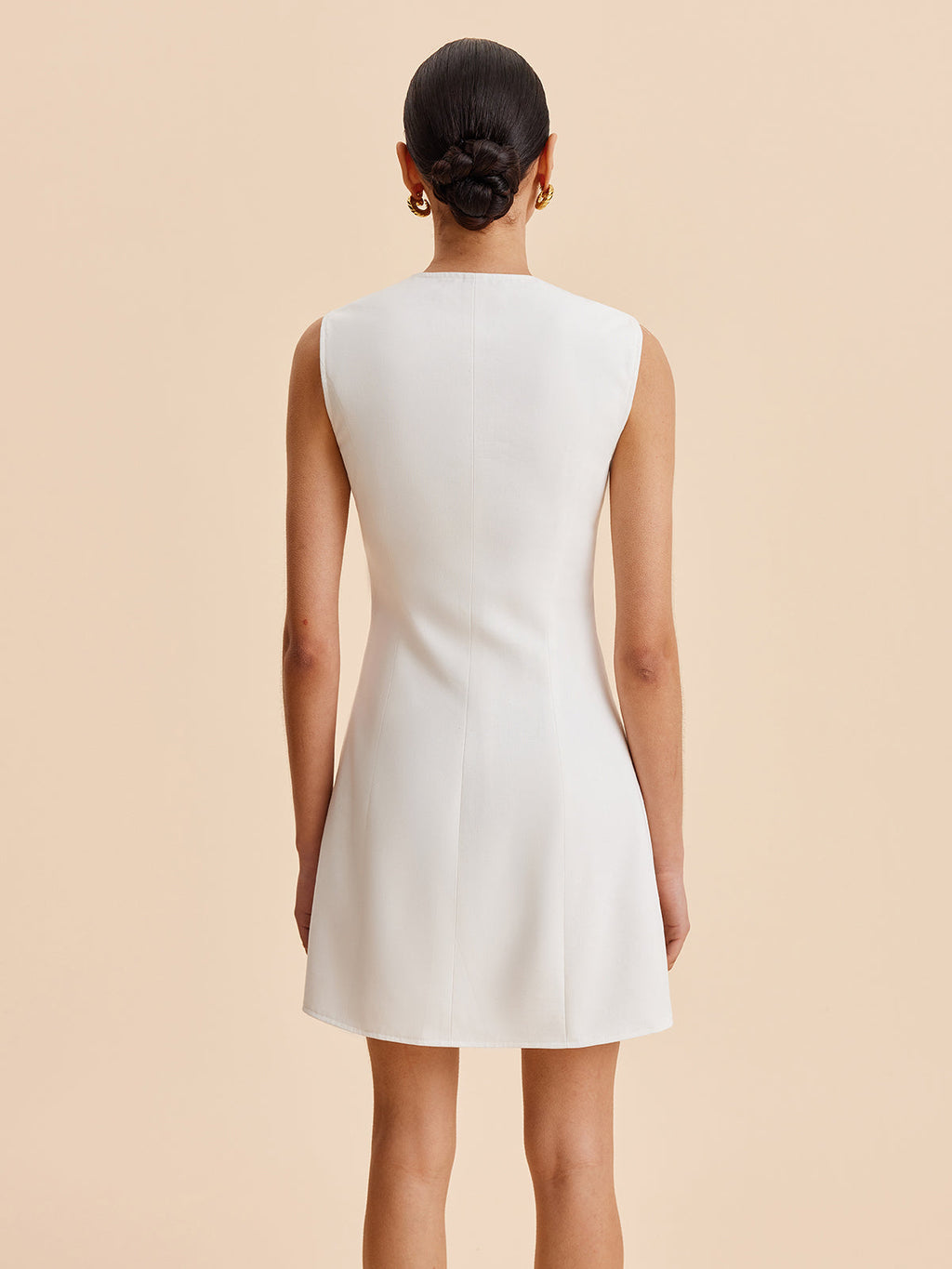 Women’s Cotton Linen Sleeveless Dress — Collarless Short Elegant Casual Work Party Dress with Invisible Zipper