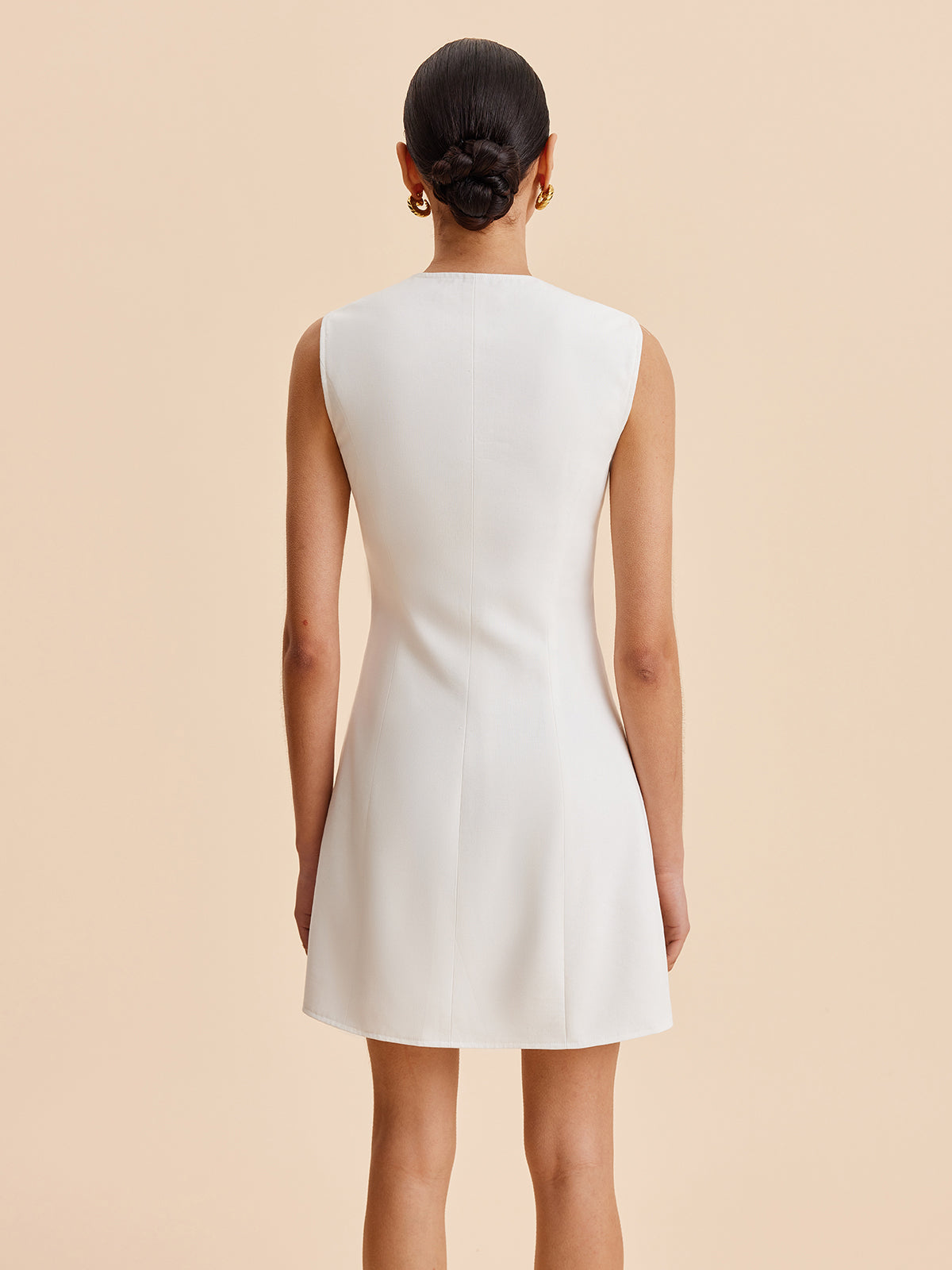 Women’s Cotton Linen Sleeveless Dress — Collarless Short Elegant Casual Work Party Dress with Invisible Zipper