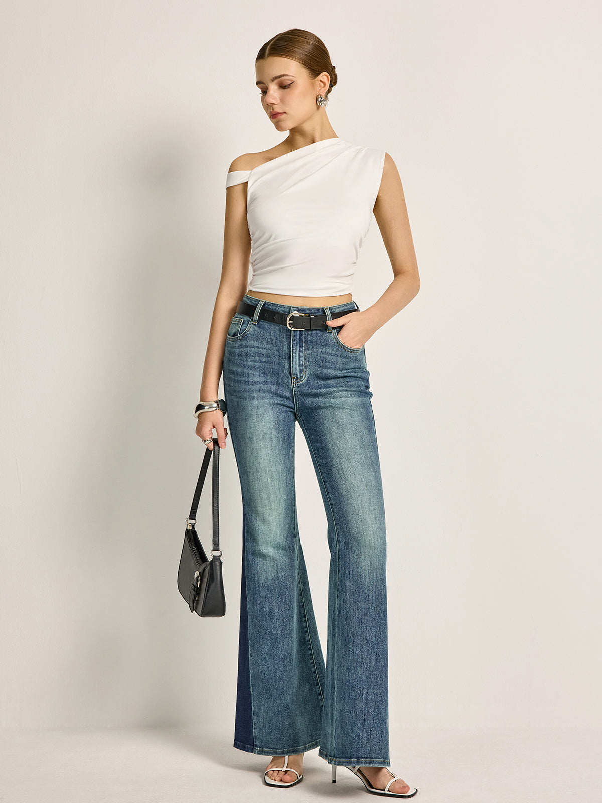Women’s Asymmetrical Neck Jersey Top — Short Sleeve Stretch Regular Fit Casual Work Essential Blouse
