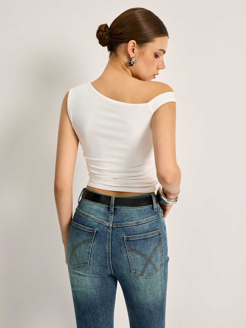 Women’s Asymmetrical Neck Jersey Top — Short Sleeve Stretch Regular Fit Casual Work Essential Blouse
