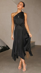 Victoria One-Shoulder Midi Dress for Women – Sleek Elegant Bodycon Evening Dress