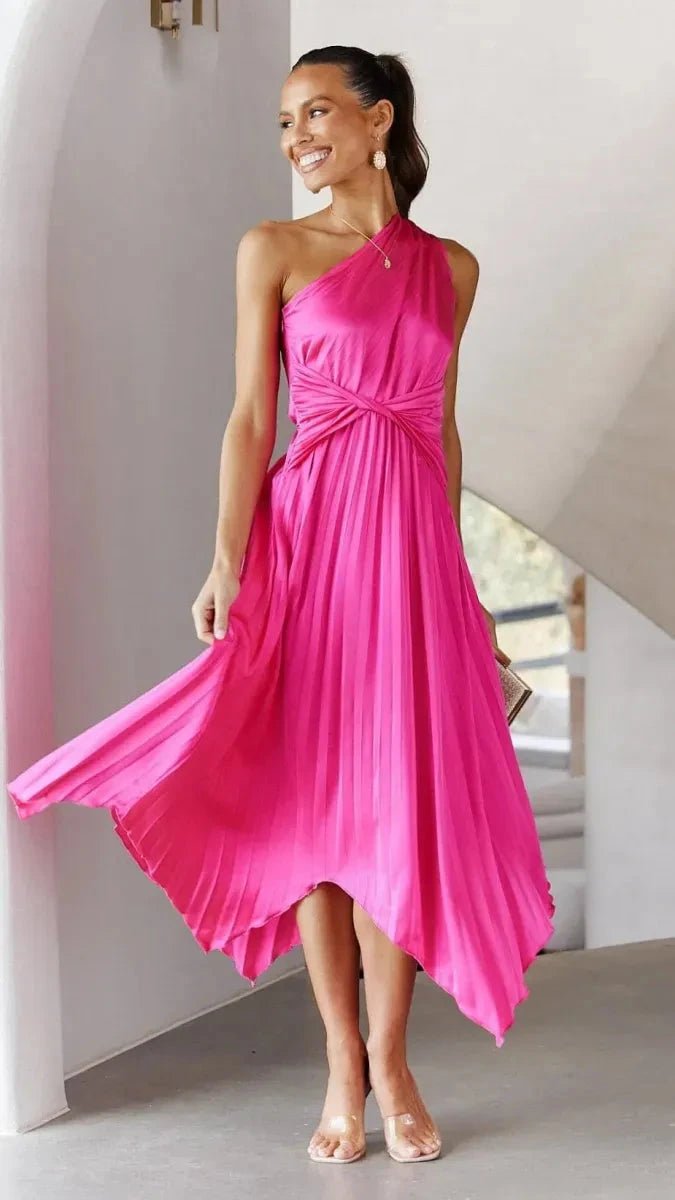 Victoria One-Shoulder Midi Dress for Women – Sleek Elegant Bodycon Evening Dress