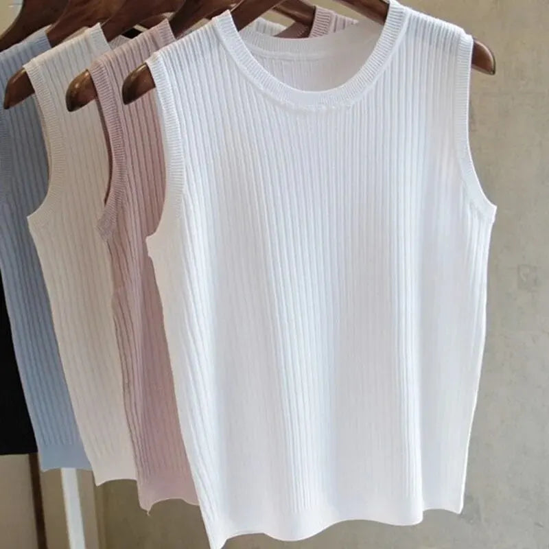 Ava Sleeveless Knitted Vest Top — Women’s Lightweight O-Neck Summer Knit Tank Casual Layering Top