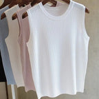 Ava Sleeveless Knitted Vest Top — Women’s Lightweight O-Neck Summer Knit Tank Casual Layering Top