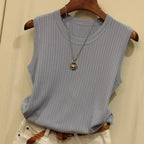 Ava Sleeveless Knitted Vest Top — Women’s Lightweight O-Neck Summer Knit Tank Casual Layering Top