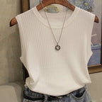 Ava Sleeveless Knitted Vest Top — Women’s Lightweight O-Neck Summer Knit Tank Casual Layering Top