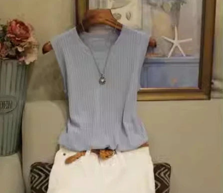 Ava Sleeveless Knitted Vest Top — Women’s Lightweight O-Neck Summer Knit Tank Casual Layering Top