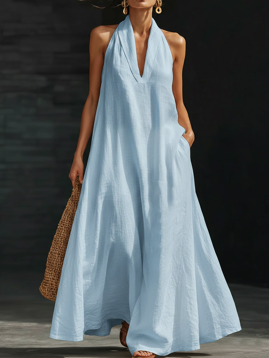 Women’s Aveline Halter Maxi Dress Flowy A-Line Silhouette Lightweight Breathable Elegant Long Dress Summer Occasion Casual Chic Outfit