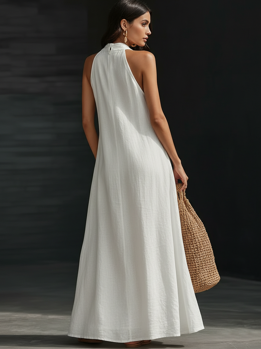 Women’s Aveline Halter Maxi Dress Flowy A-Line Silhouette Lightweight Breathable Elegant Long Dress Summer Occasion Casual Chic Outfit