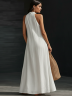 Women’s Aveline Halter Maxi Dress Flowy A-Line Silhouette Lightweight Breathable Elegant Long Dress Summer Occasion Casual Chic Outfit