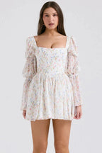 Seraphina Floral Chiffon Midi Dress – Romantic Puff Sleeve Tiered Summer Dress