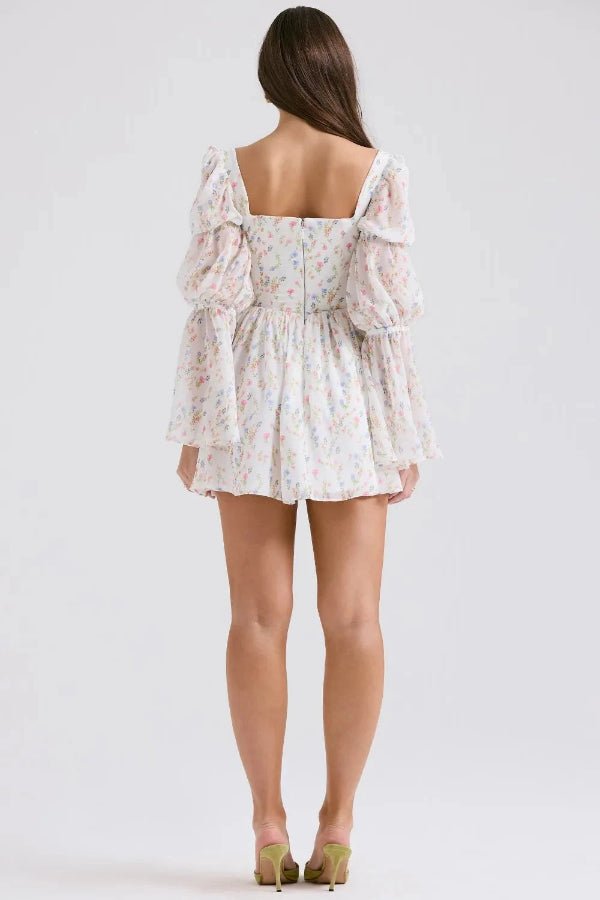 Seraphina Floral Chiffon Midi Dress – Romantic Puff Sleeve Tiered Summer Dress