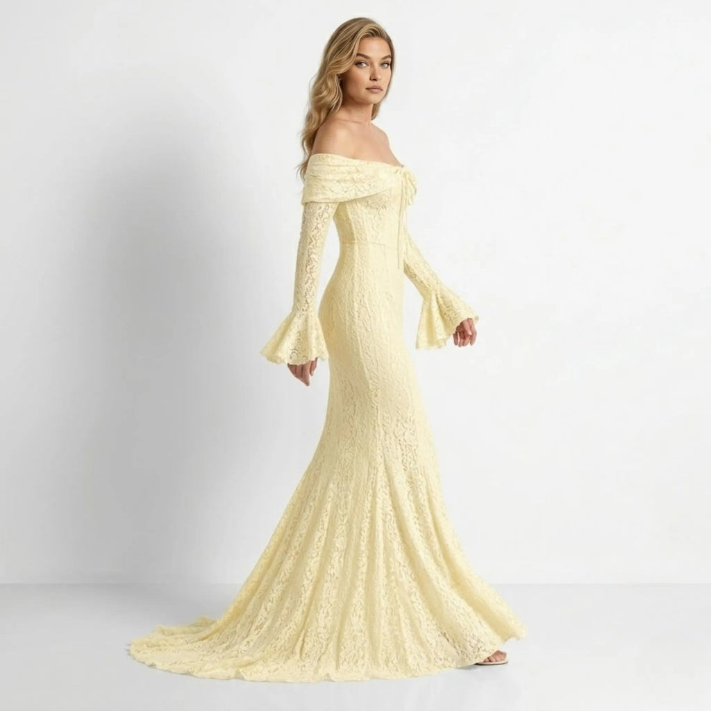 Isla Off-Shoulder Lace Mermaid Gown – Corded Floral Couture Evening Dress
