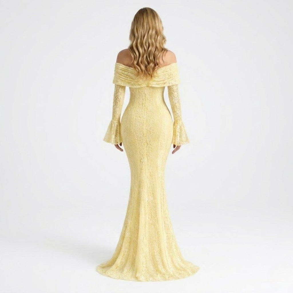 Isla Off-Shoulder Lace Mermaid Gown – Corded Floral Couture Evening Dress