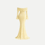 Isla Lace Mermaid Gown for Women – Off-Shoulder Bell Sleeve Formal Evening Dress