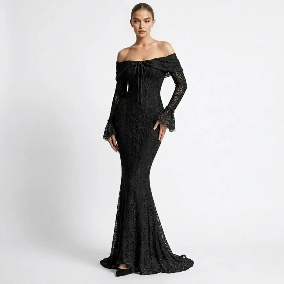 Isla Off-Shoulder Lace Mermaid Gown – Corded Floral Couture Evening Dress