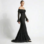 Isla Lace Mermaid Gown for Women – Off-Shoulder Bell Sleeve Formal Evening Dress