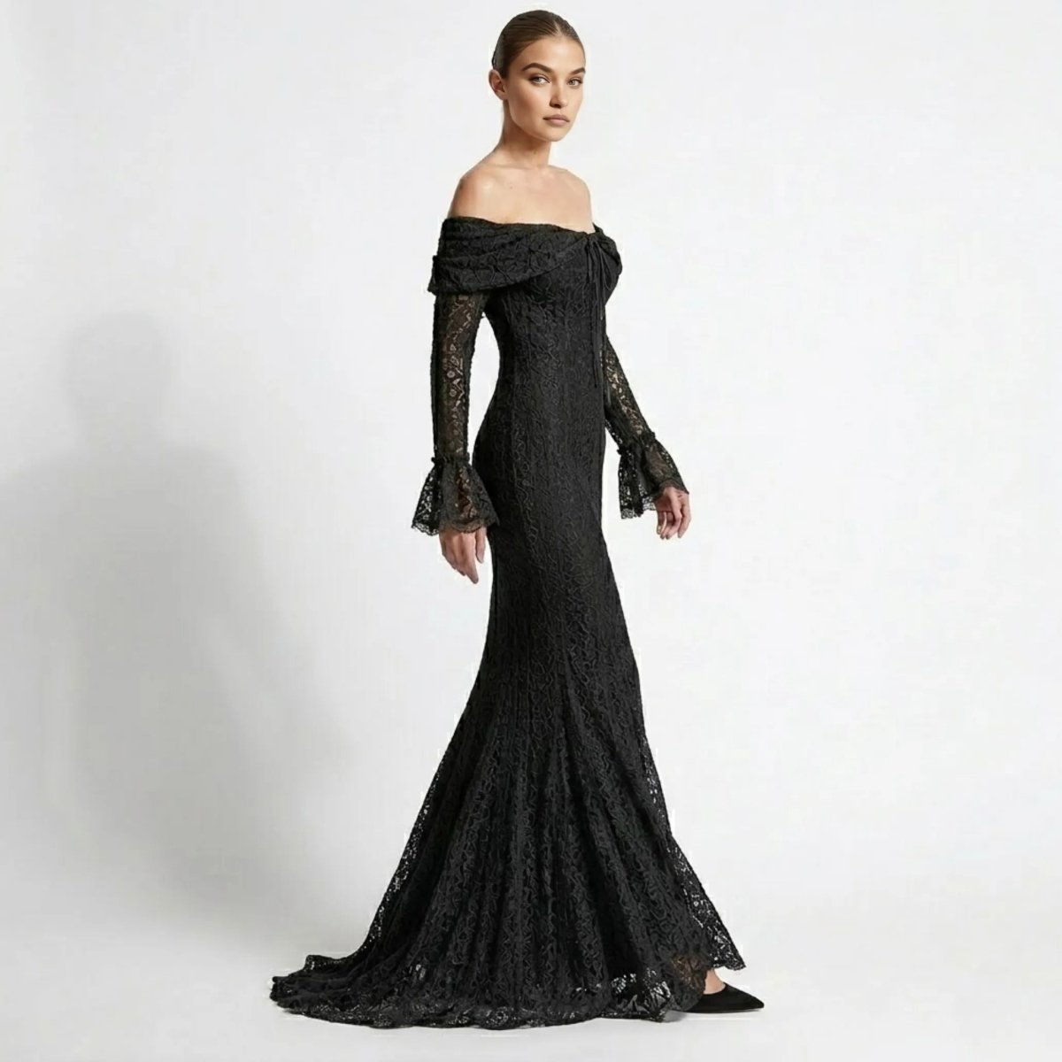 Isla Off-Shoulder Lace Mermaid Gown – Corded Floral Couture Evening Dress