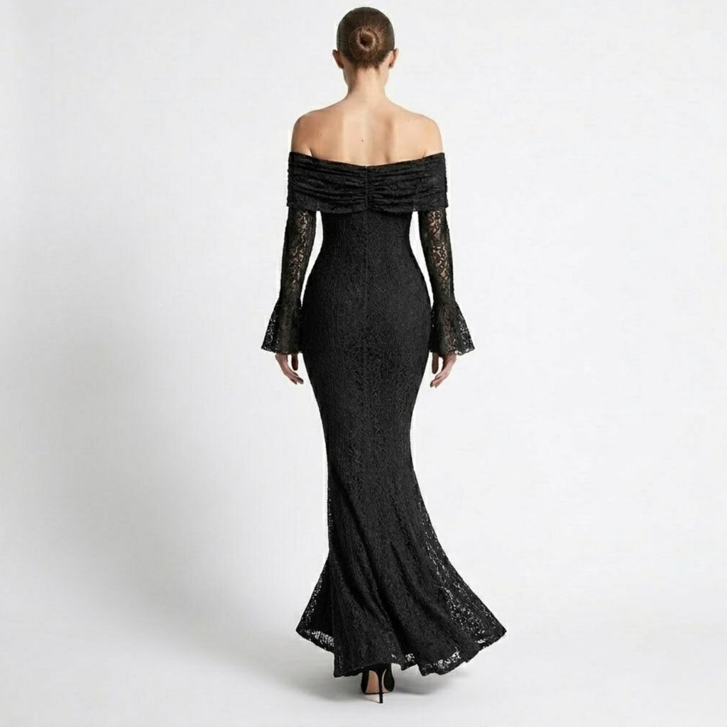Isla Lace Mermaid Gown for Women – Off-Shoulder Bell Sleeve Formal Evening Dress