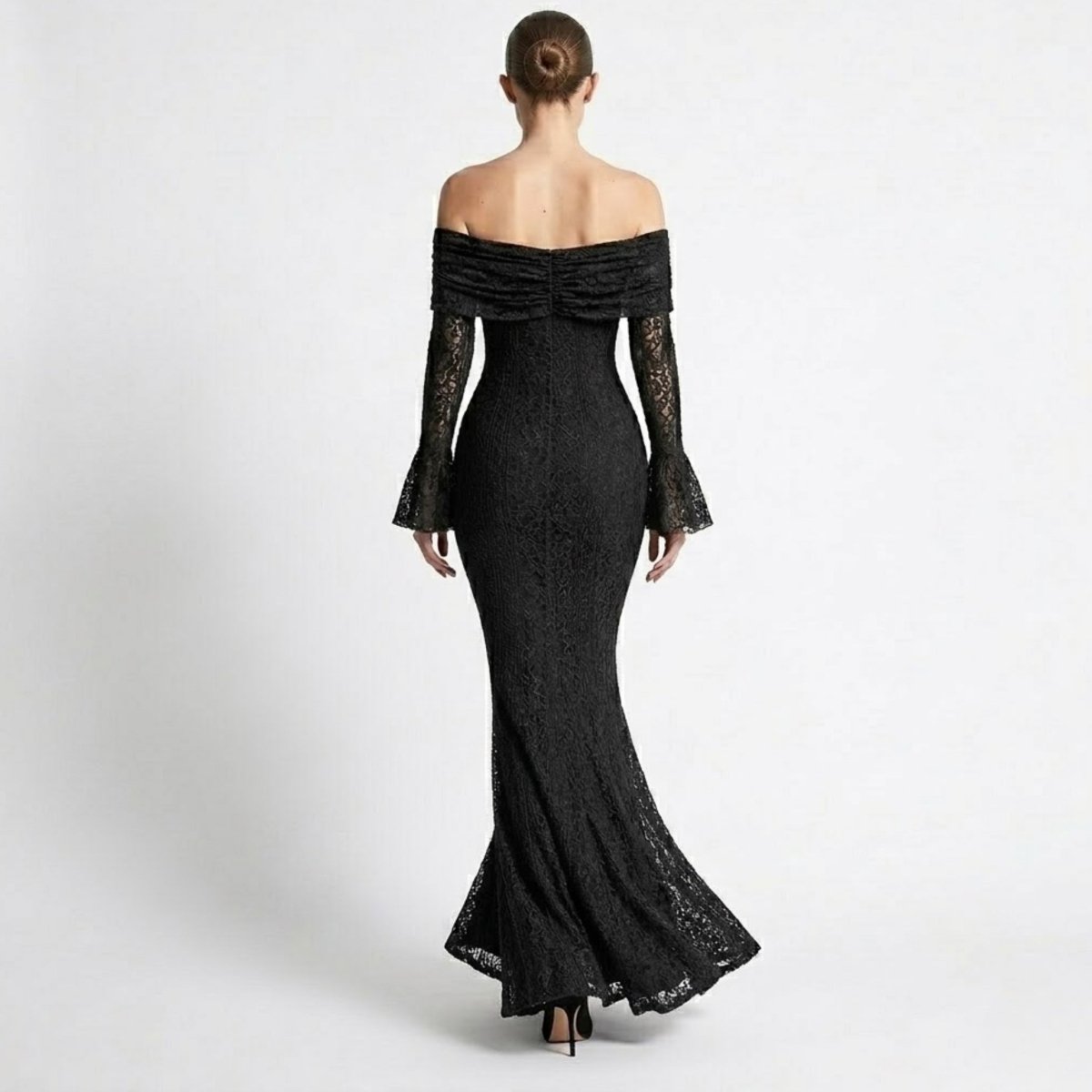 Isla Lace Mermaid Gown for Women – Off-Shoulder Bell Sleeve Formal Evening Dress