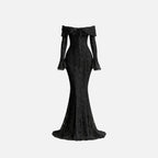 Isla Lace Mermaid Gown for Women – Off-Shoulder Bell Sleeve Formal Evening Dress