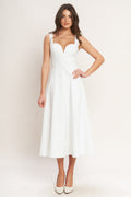 Solid Sweetheart Neck Circle Skirt Woven Midi Dress
