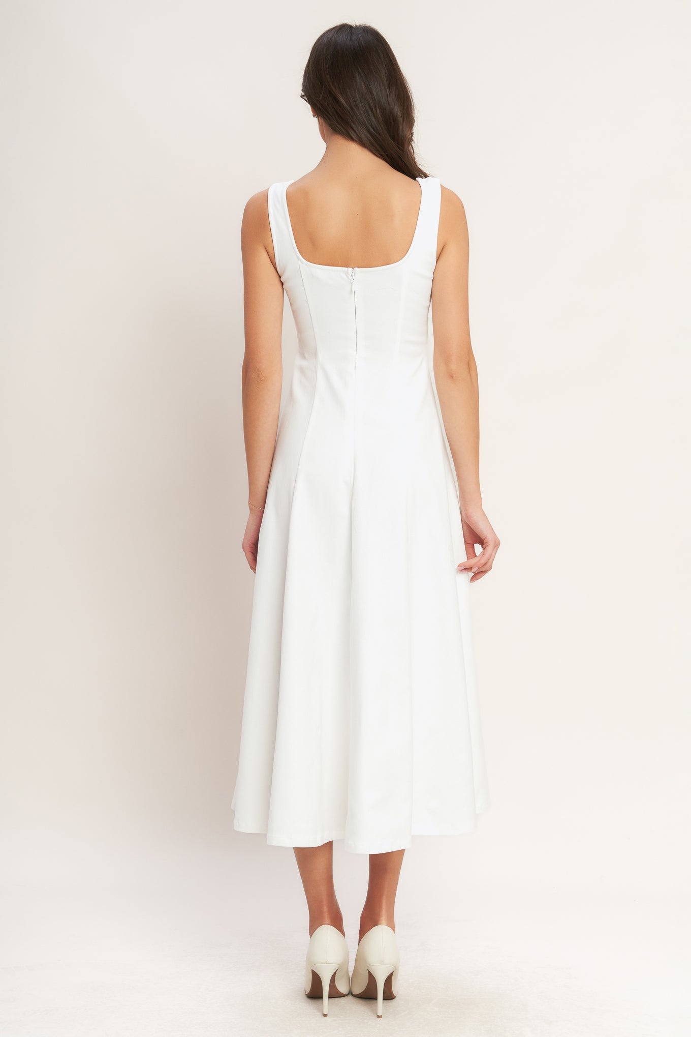 Solid Sweetheart Neck Circle Skirt Woven Midi Dress
