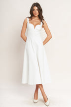 Solid Sweetheart Neck Circle Skirt Woven Midi Dress