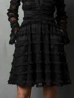 Women’s Black Fringe Mini Dress – Textured Layered Semi-Transparent Evening Party Dress