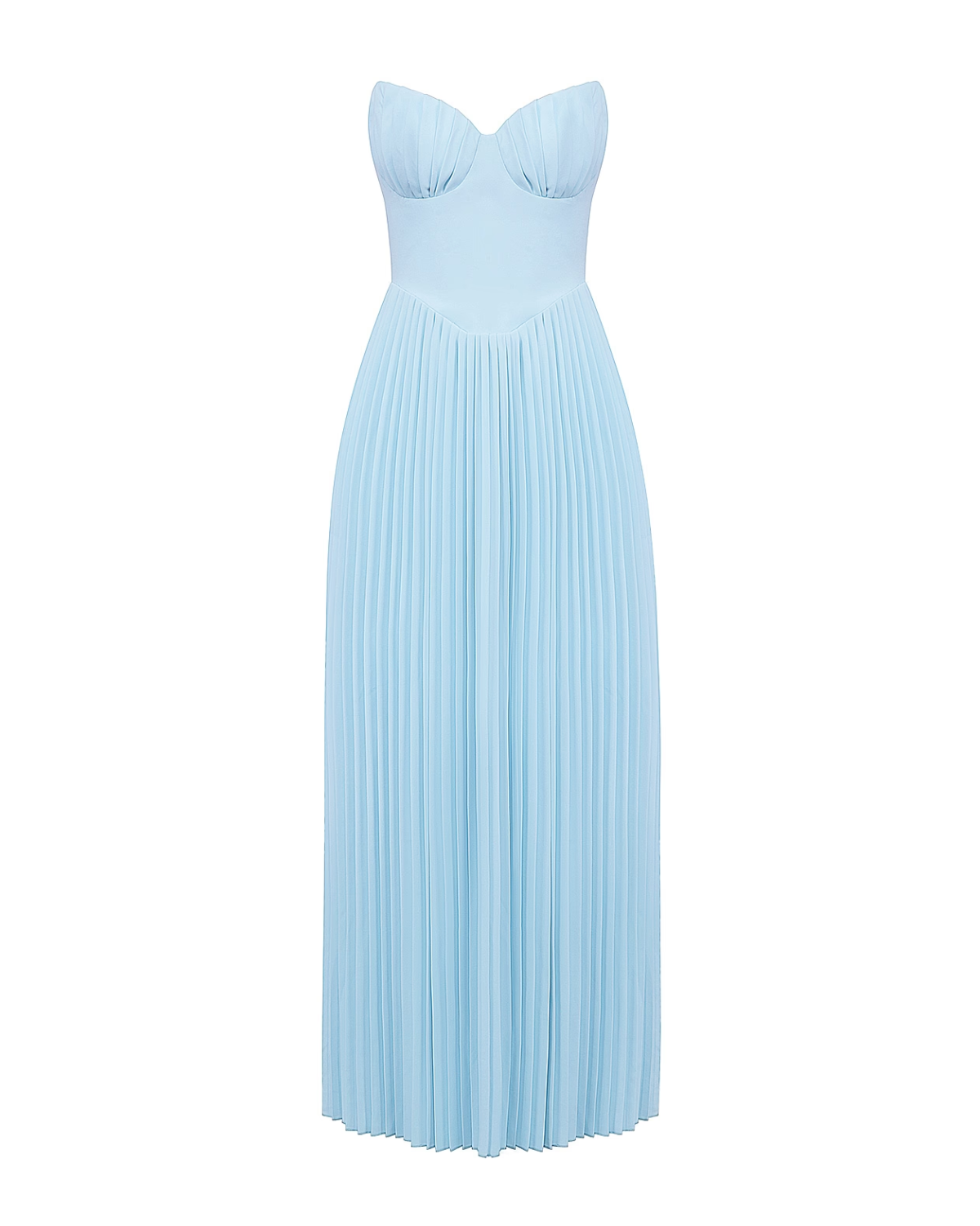 Women’s Ocean Blue Chiffon Maxi Dress – Corset Bodice Pleated Elegant Romantic Gown