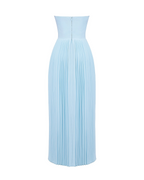 Women’s Ocean Blue Chiffon Maxi Dress – Corset Bodice Pleated Elegant Romantic Gown