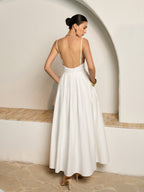 Women’s Backless Pleated Maxi Dress — V-Neck Sleeveless Elegant Party Wedding Vacation Long Dress