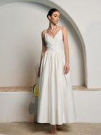 Women’s Backless Pleated Maxi Dress — V-Neck Sleeveless Elegant Party Wedding Vacation Long Dress