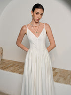 Women’s Backless Pleated Maxi Dress — V-Neck Sleeveless Elegant Party Wedding Vacation Long Dress