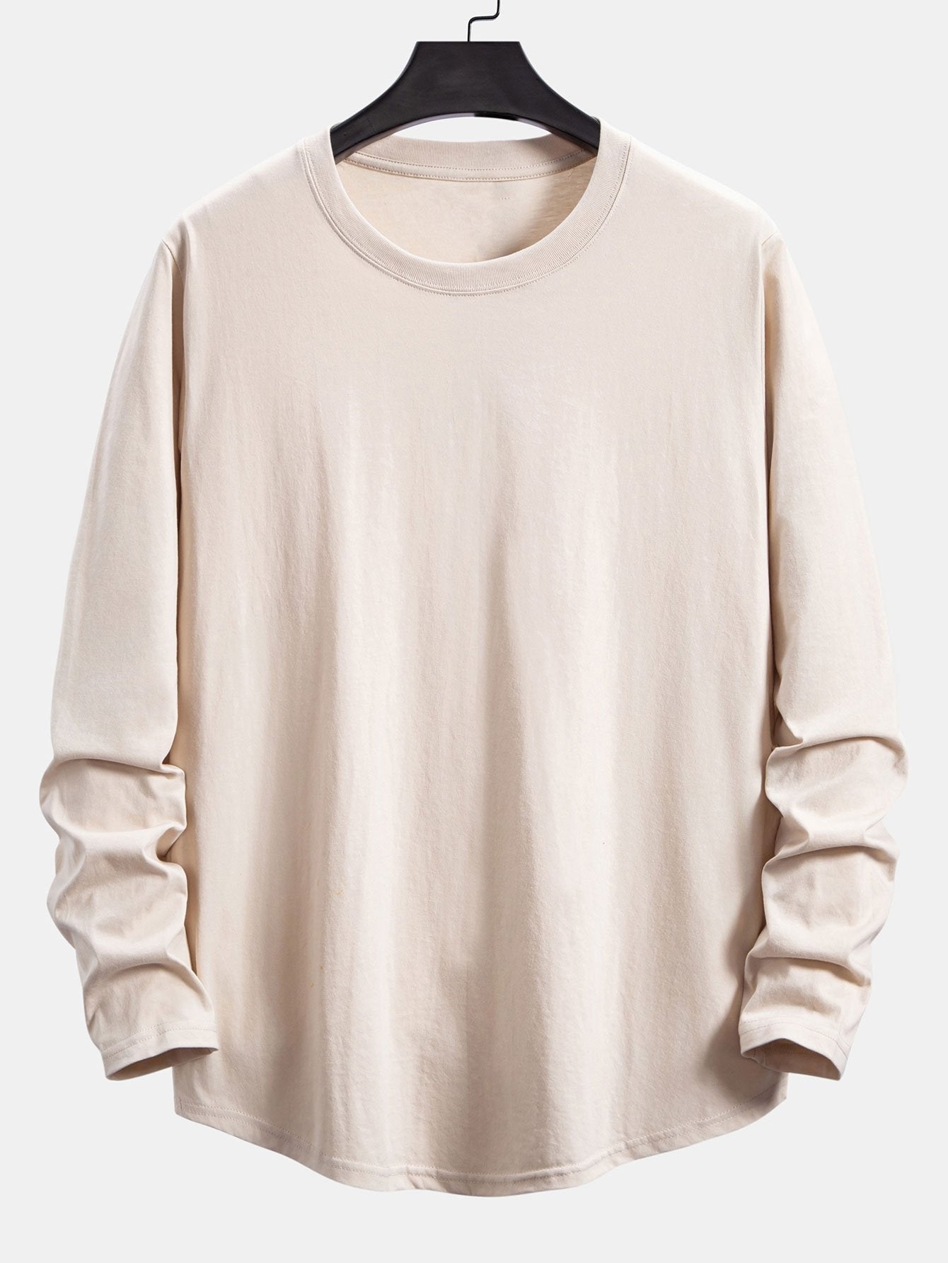 Classic 100% Cotton Everyday Long Sleeve Cotton Arc Hem T-Shirt