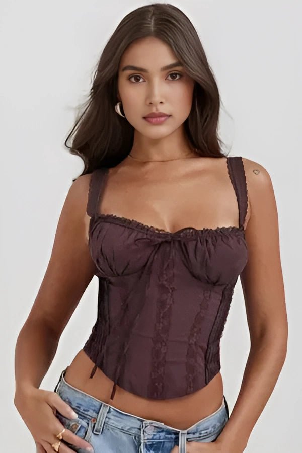 Women’s Ivory Textured Corset Top – Ribbed Crew Neck Structured Minimalist Top