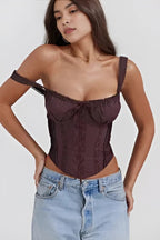 Women’s Ivory Textured Corset Top – Ribbed Crew Neck Structured Minimalist Top