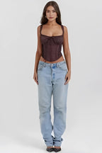 Women’s Ivory Textured Corset Top – Ribbed Crew Neck Structured Minimalist Top
