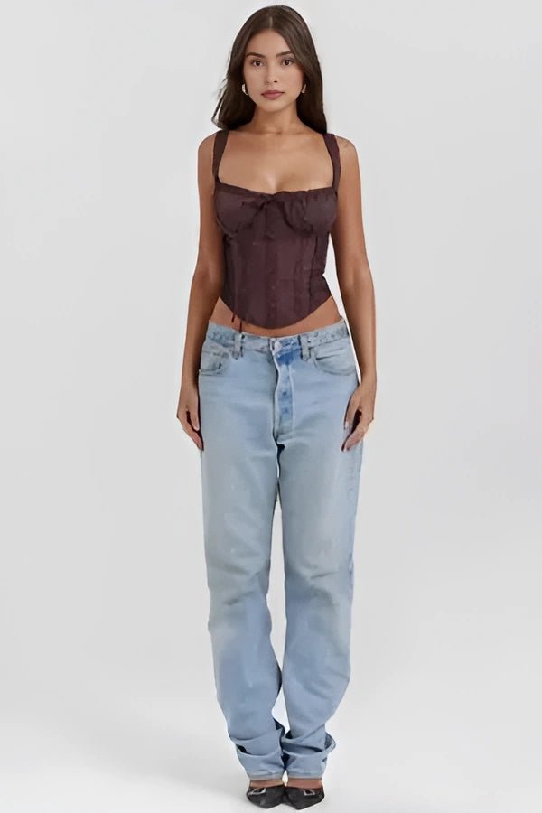 Women’s Ivory Textured Corset Top – Ribbed Crew Neck Structured Minimalist Top