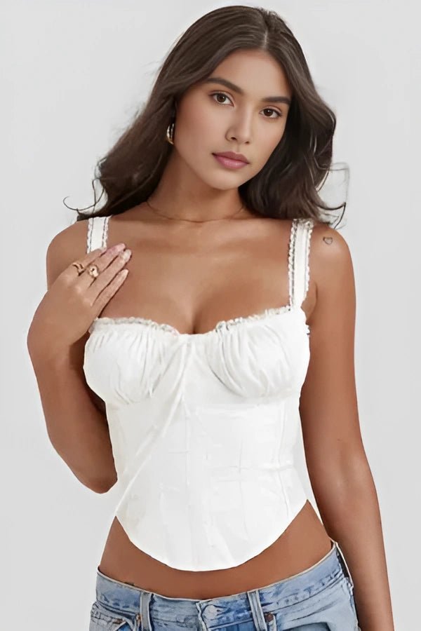Women’s Ivory Textured Corset Top – Ribbed Crew Neck Structured Minimalist Top