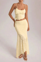 Bettylia Floral Lace Two-Piece Set for Women – Romantic Asymmetrical Maxi Skirt Co-Ord Set
