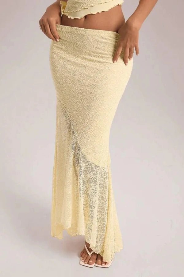 Bettylia Floral Lace Two-Piece Set for Women – Romantic Asymmetrical Maxi Skirt Co-Ord Set