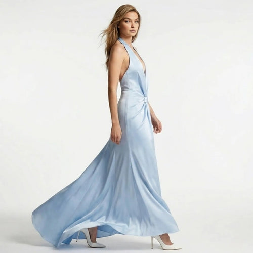 Beverly Satin Plunge Gown for Women – Elegant Backless Formal Evening Dress