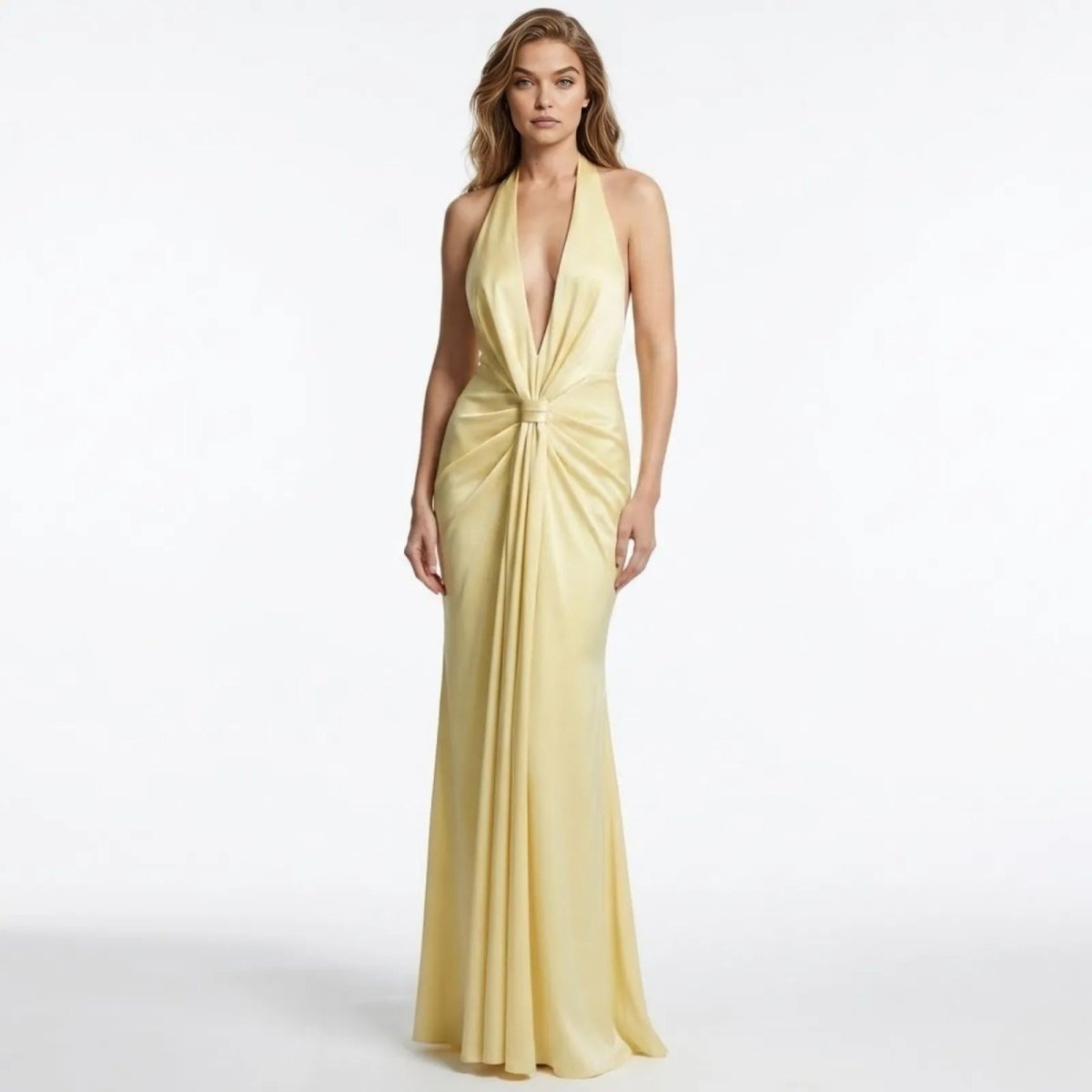 Beverly Satin Plunge Gown for Women – Elegant Backless Formal Evening Dress