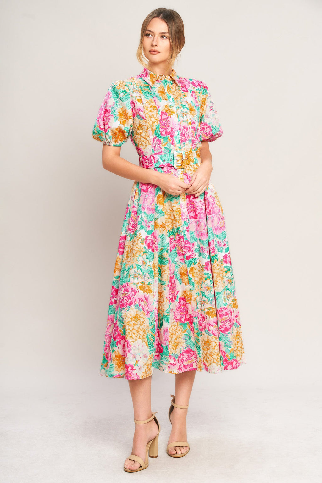 Women's Dress with Puff Sleeves & Full Circle Skirt