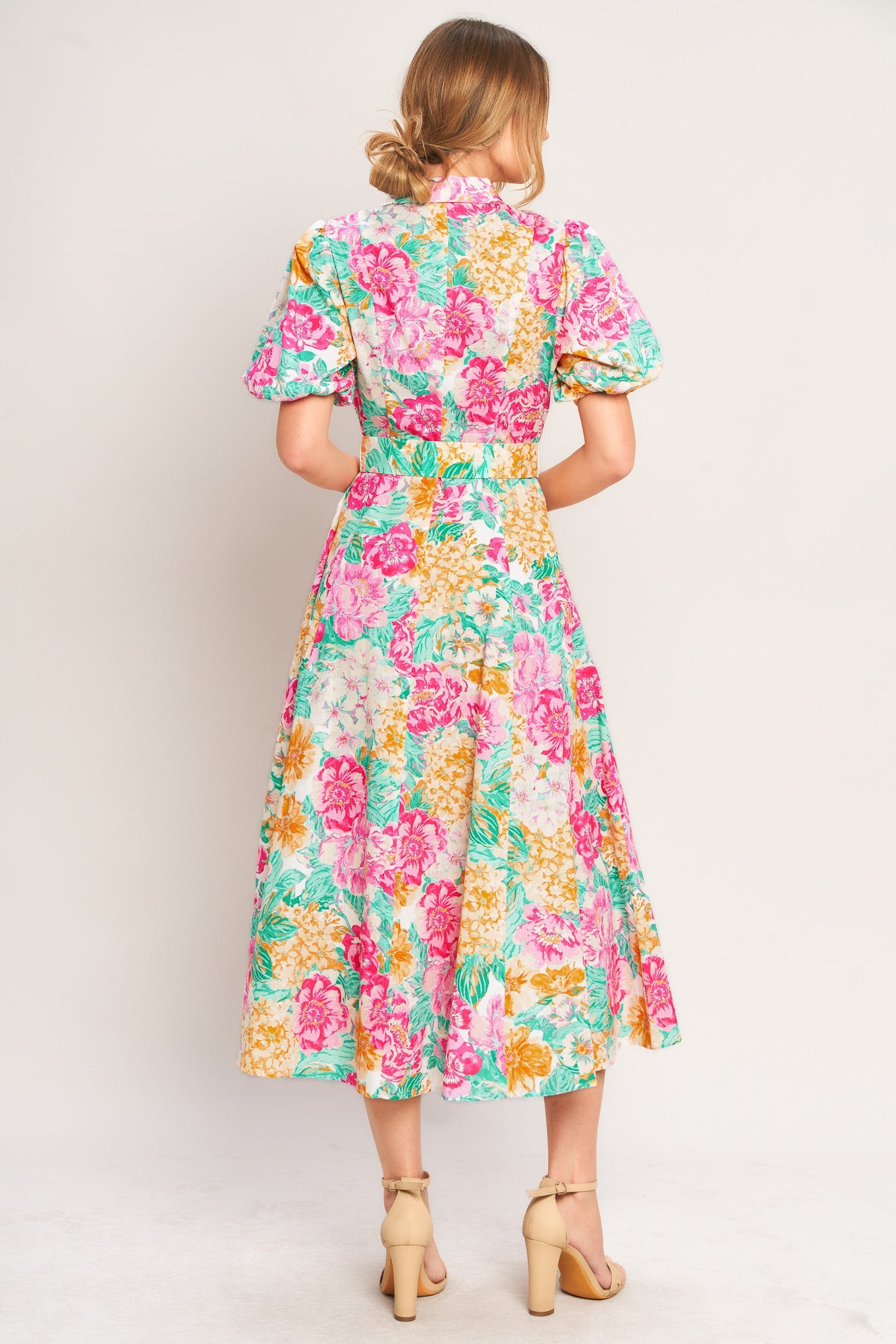 Women's Dress with Puff Sleeves & Full Circle Skirt
