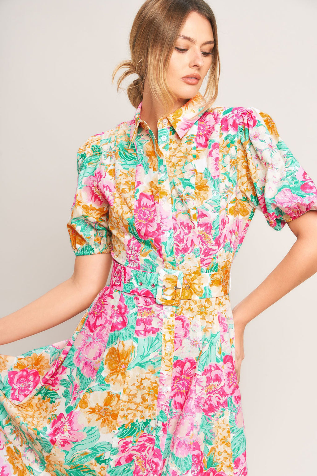 Women's Dress with Puff Sleeves & Full Circle Skirt