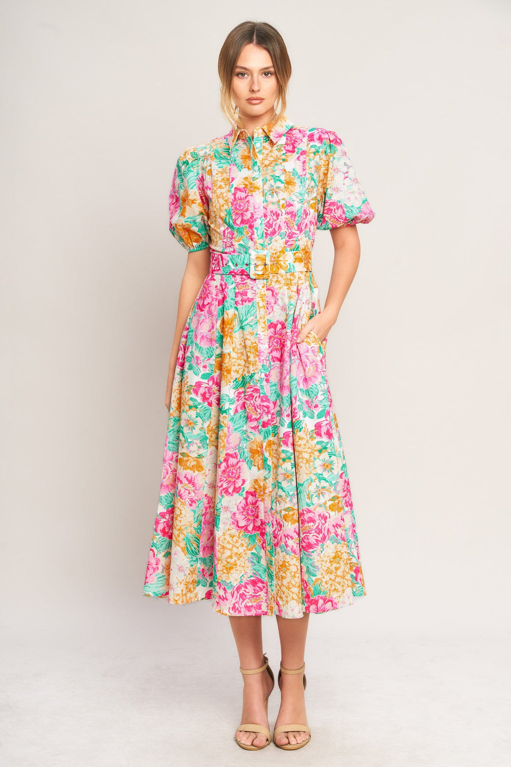 Women's Dress with Puff Sleeves & Full Circle Skirt