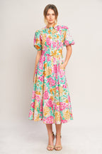 Women's Dress with Puff Sleeves & Full Circle Skirt