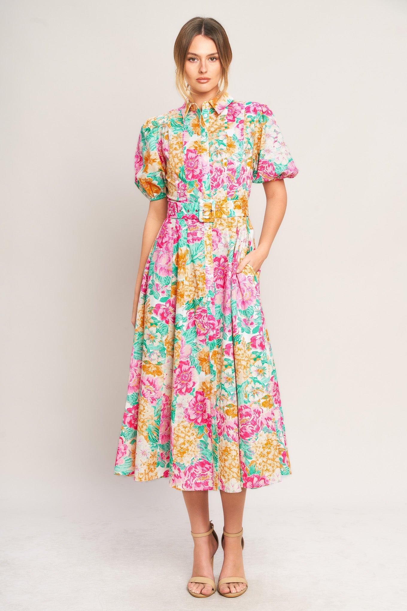 Women's Dress with Puff Sleeves & Full Circle Skirt